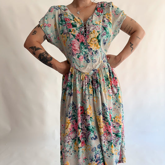 vestido vintage 90s floral (L)