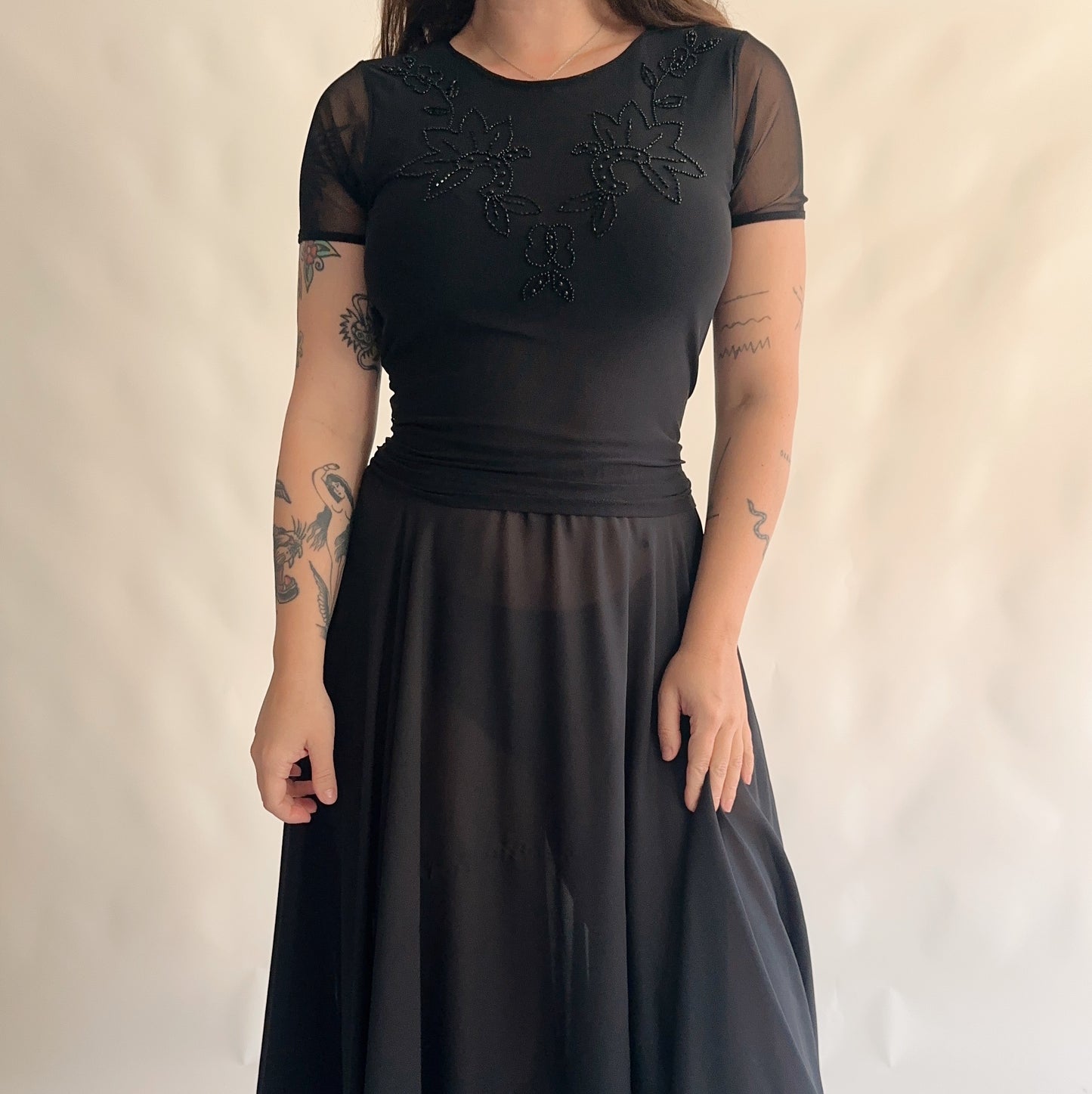 top vintage mesh com bordados (M-L)