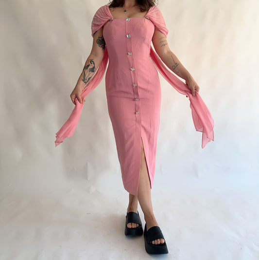 vestido vintage italiano 100% seda (M-L)