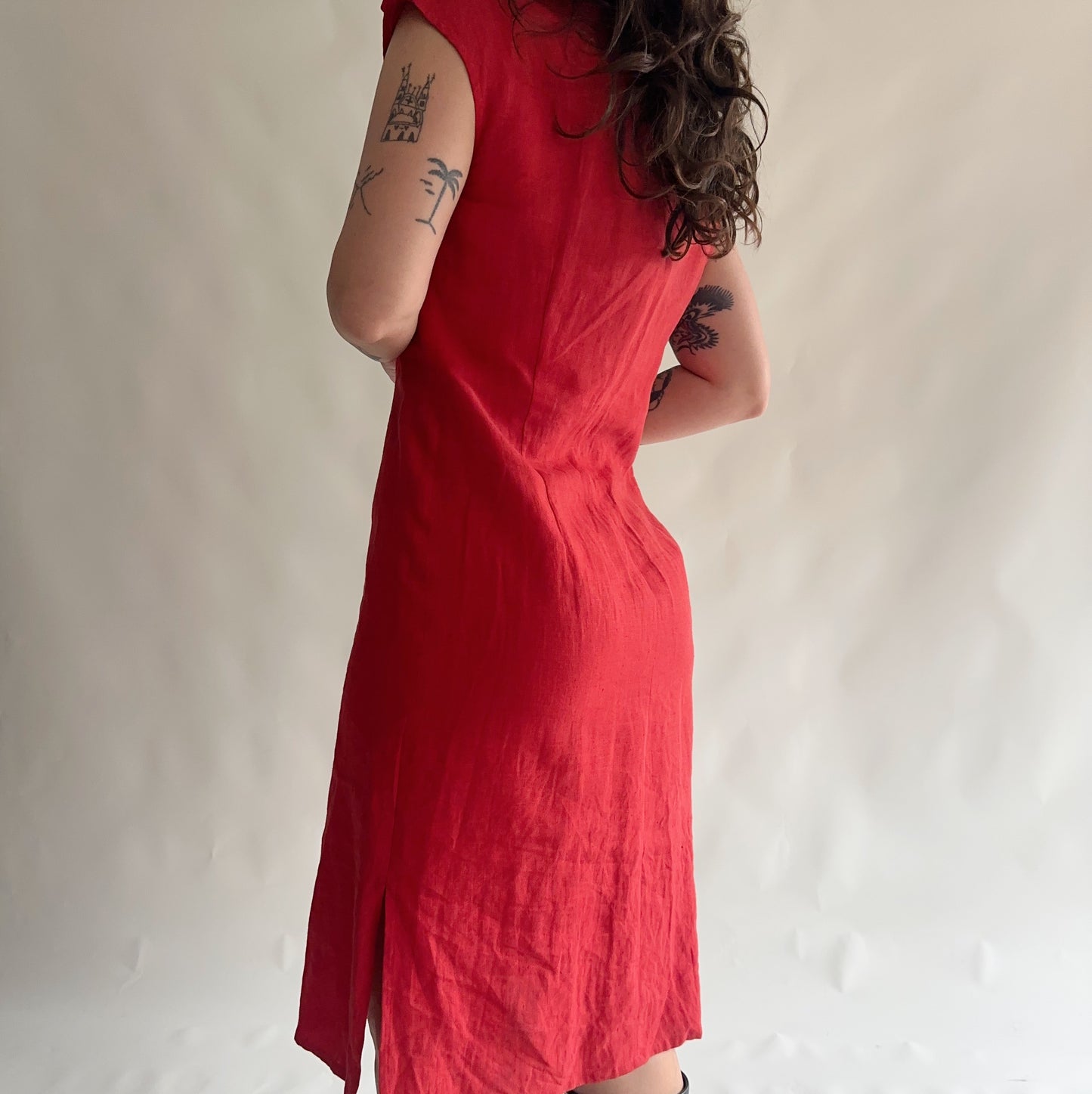 vestido vintage 100% linho (L)