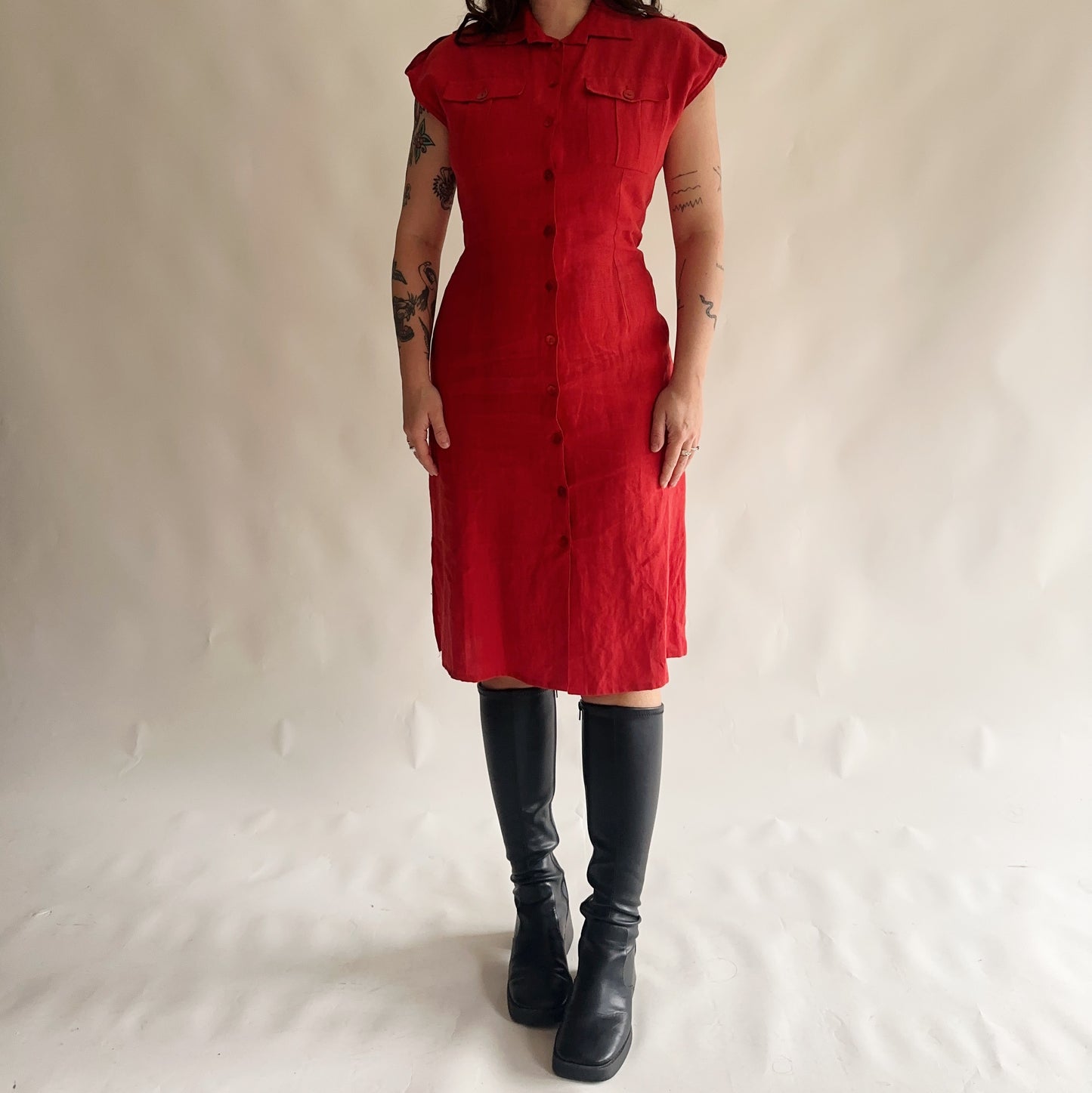 vestido vintage 100% linho (L)