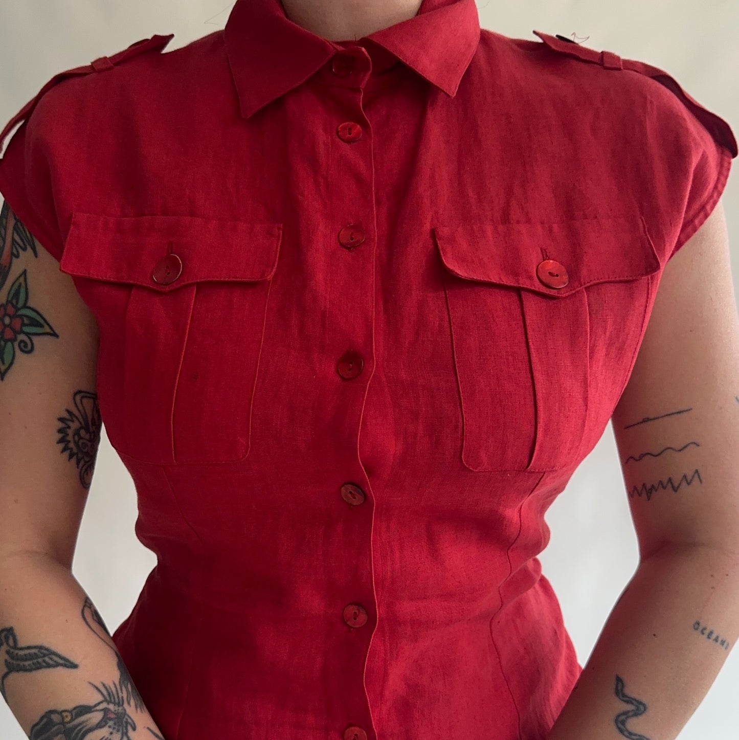 vestido vintage 100% linho (L)