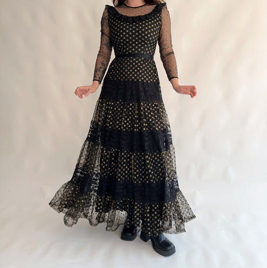 Vestido Vintage Maxi Rendado (S-M)