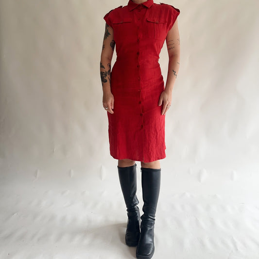 vestido vintage 100% linho (L)