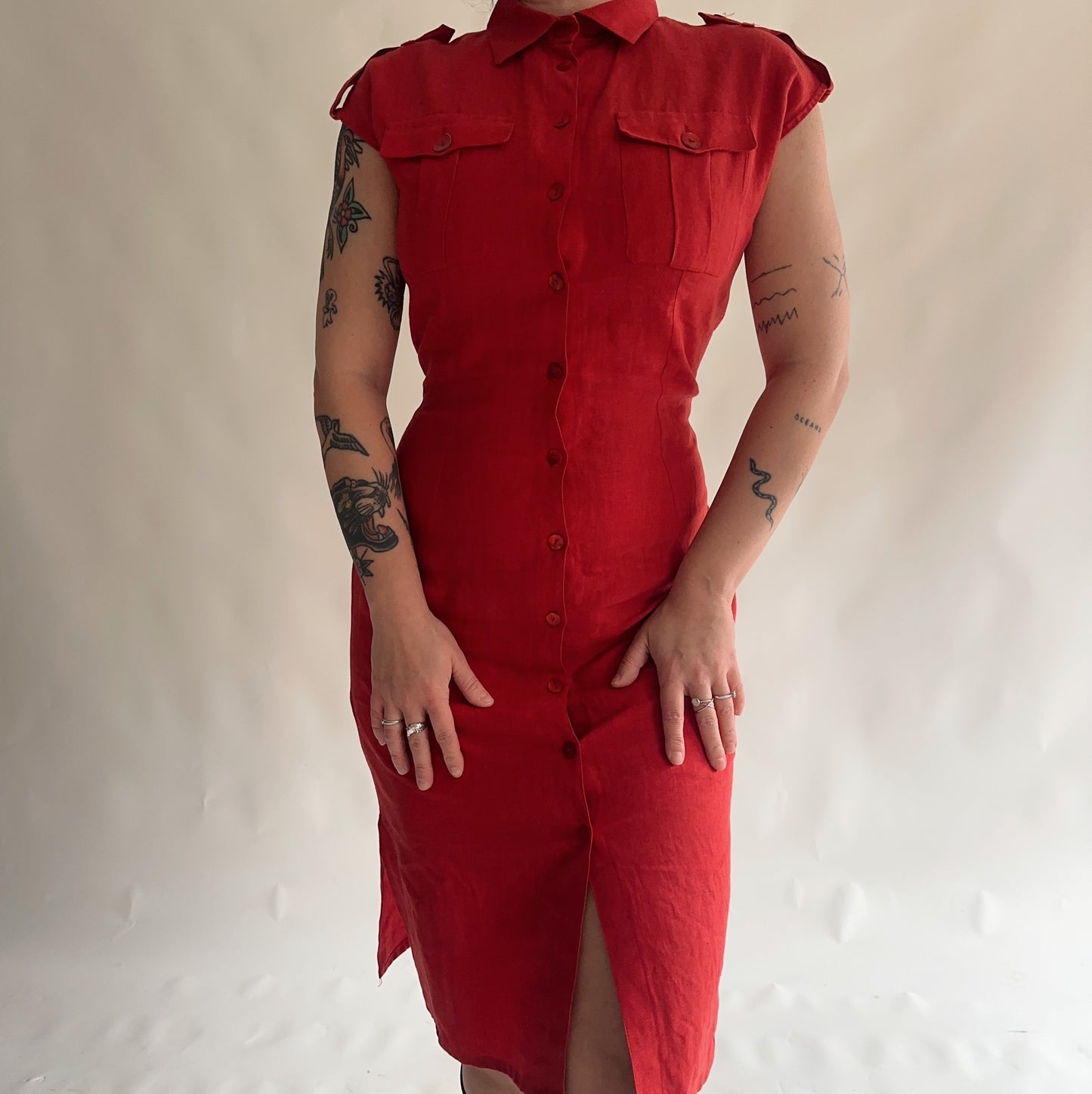 vestido vintage 100% linho (L)