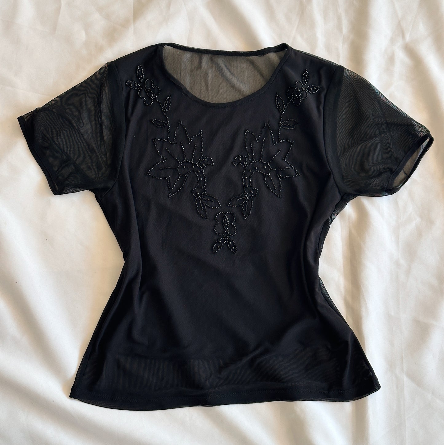 top vintage mesh com bordados (M-L)