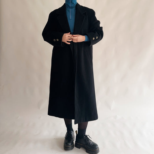 Maxi Black Overcoat 90% Wool (XL)