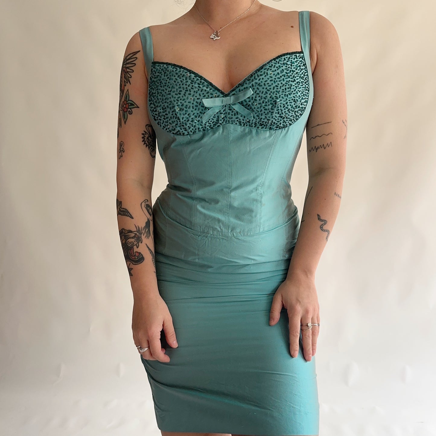 vestido vintage 100% seda (M-L)