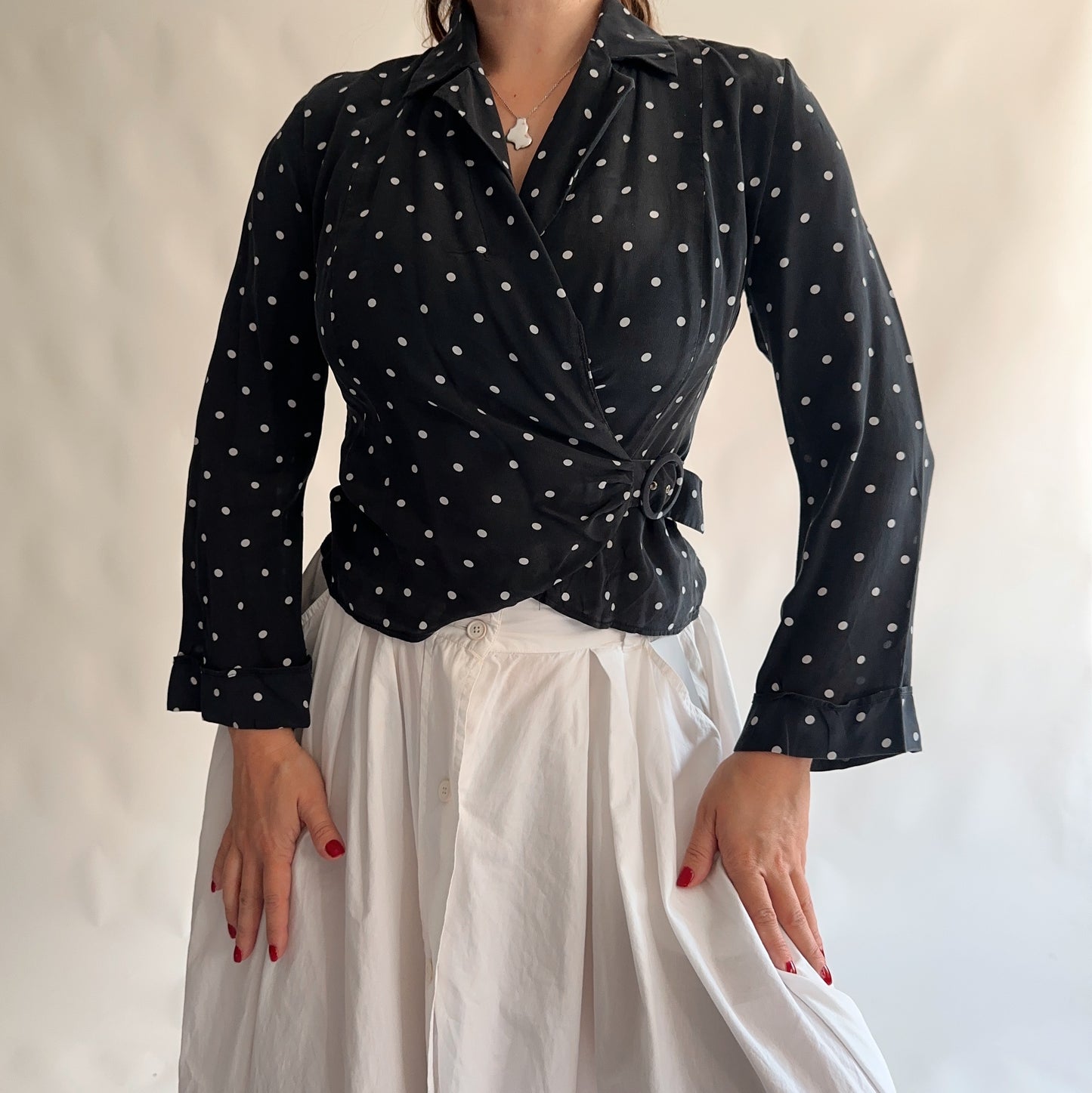 Top Vintage polka dot 100% seda (S)