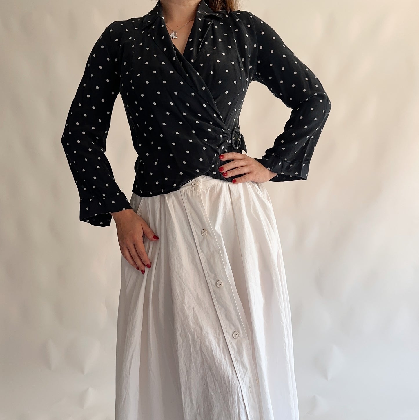 Top Vintage polka dot 100% seda (S)