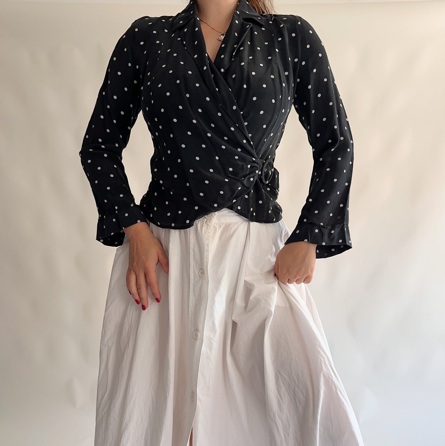Top Vintage polka dot 100% seda (S)