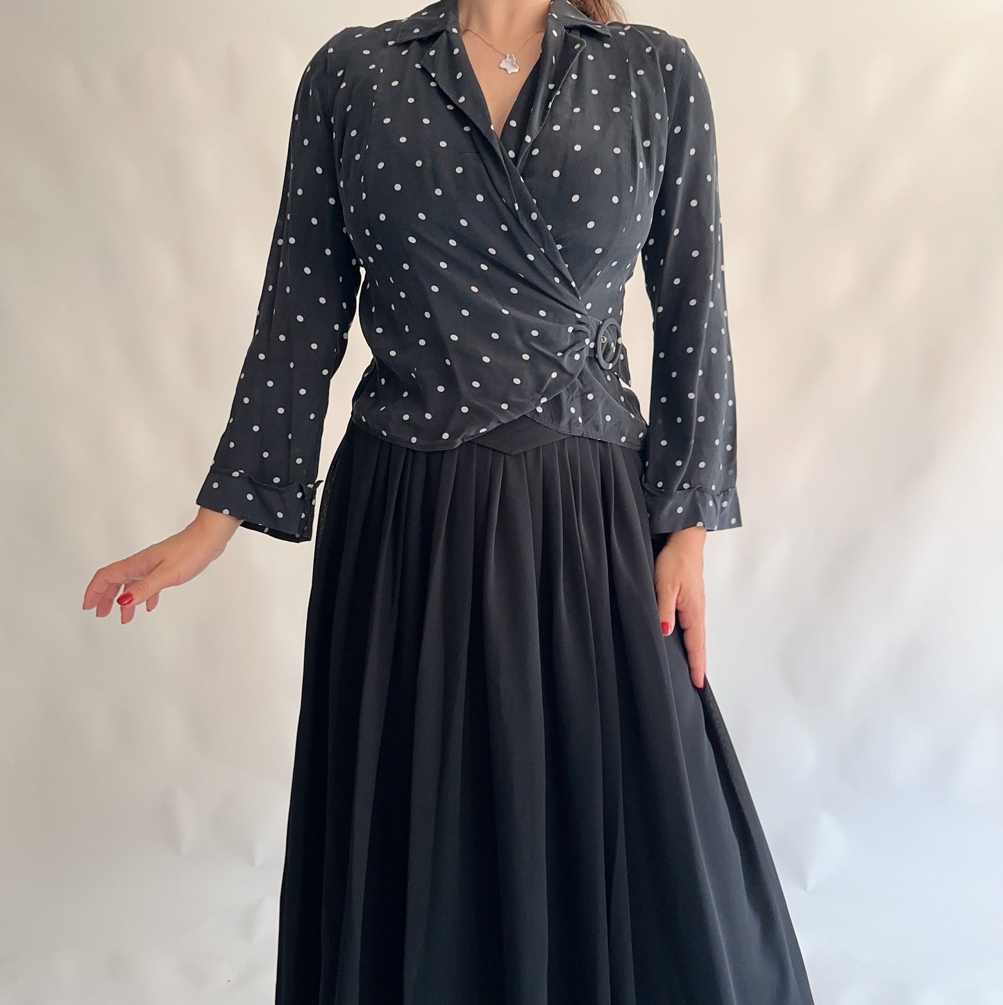 Top Vintage polka dot 100% seda (S)