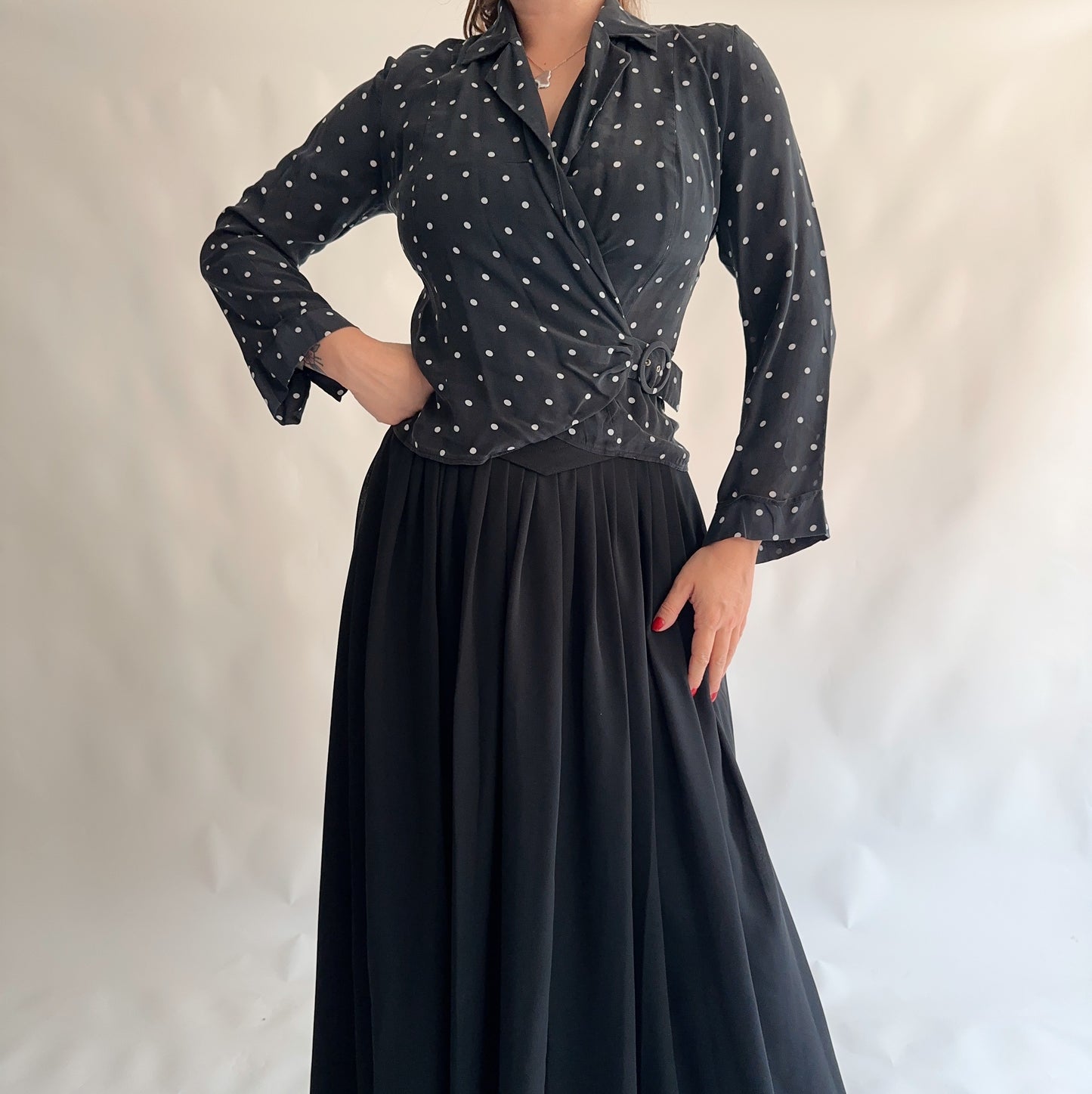 Top Vintage polka dot 100% seda (S)