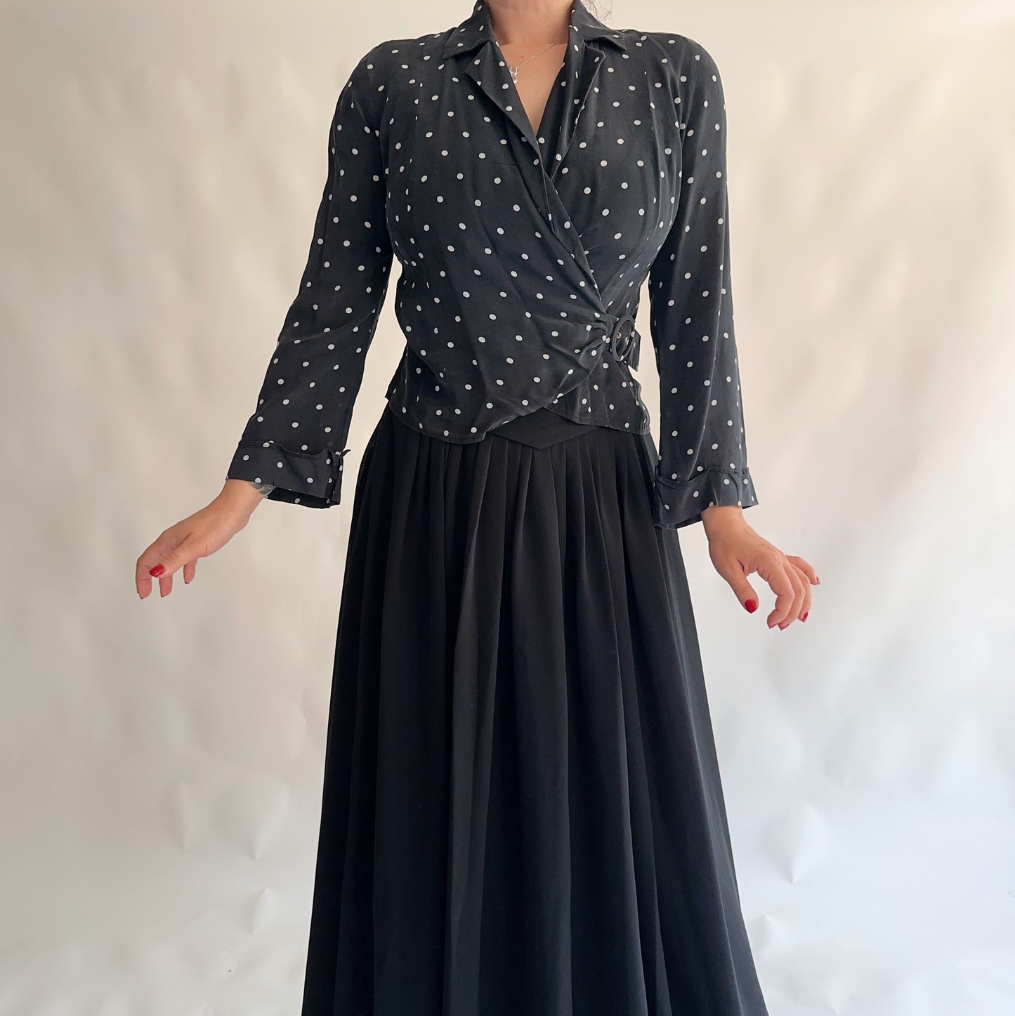 Top Vintage polka dot 100% seda (S)