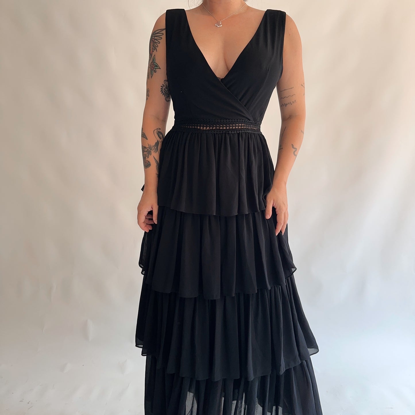 vestido vintage longo com fólios (M-L)