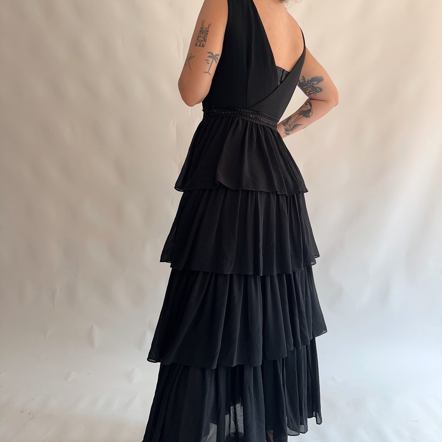 vestido vintage longo com fólios (M-L)