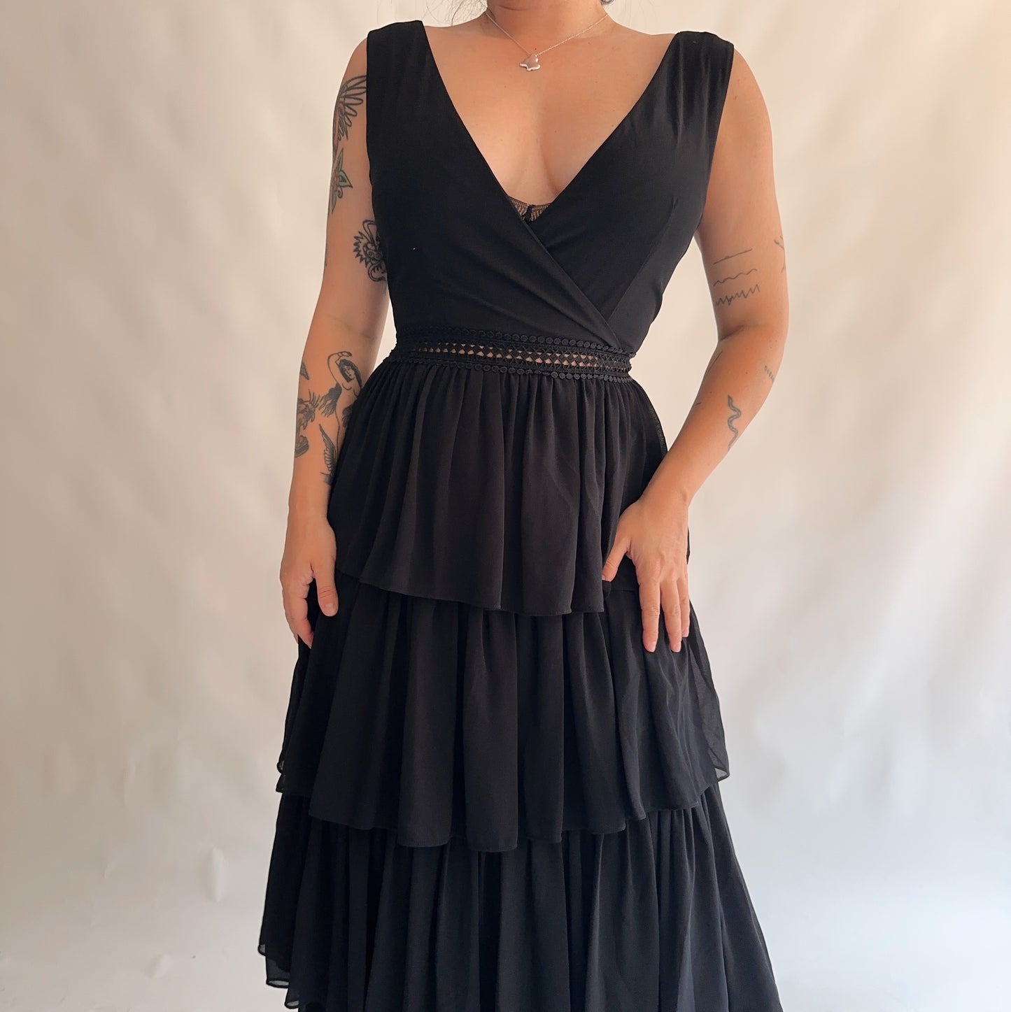 vestido vintage longo com fólios (M-L)