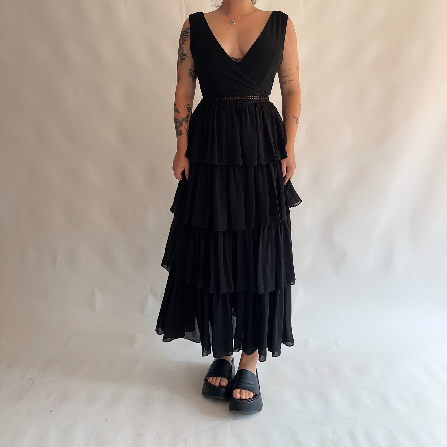 vestido vintage longo com fólios (M-L)