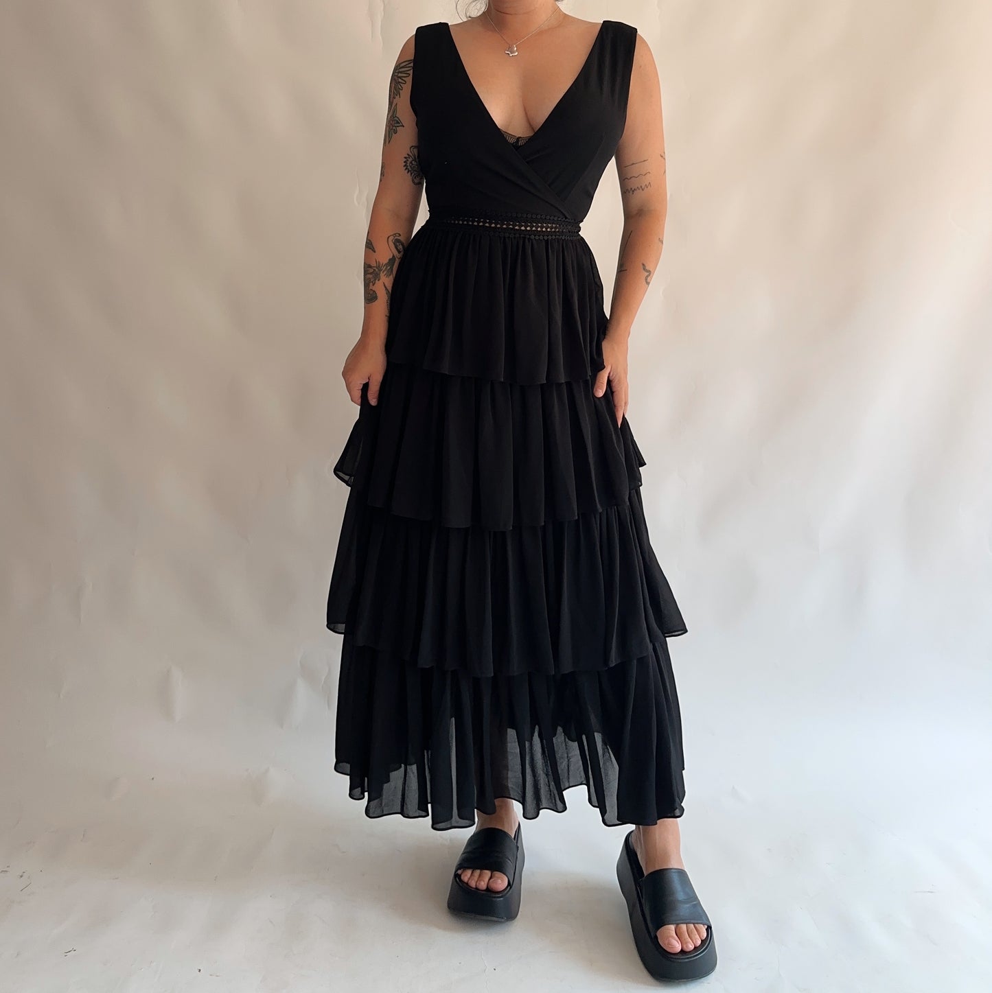 vestido vintage longo com fólios (M-L)