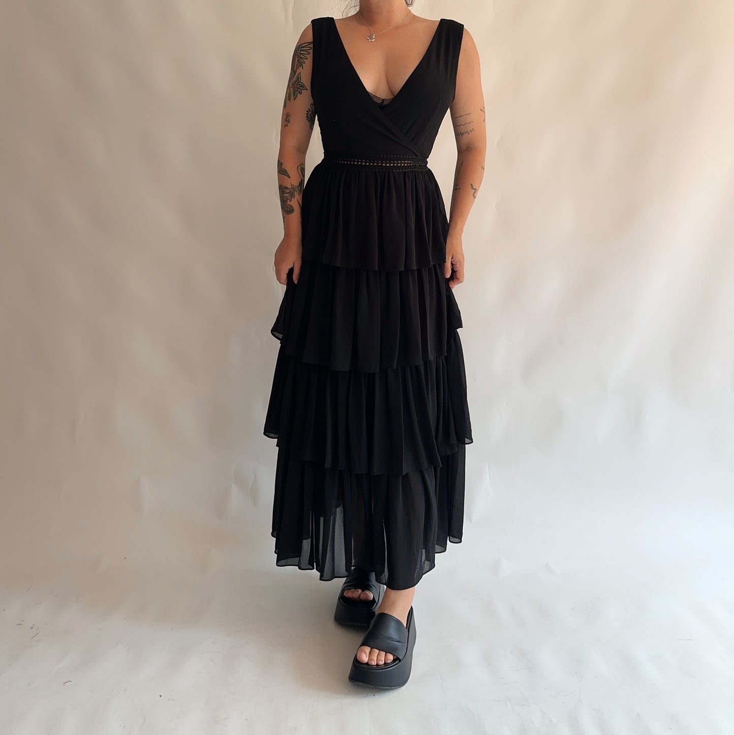 vestido vintage longo com fólios (M-L)