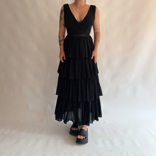 vestido vintage longo com fólios (M-L)