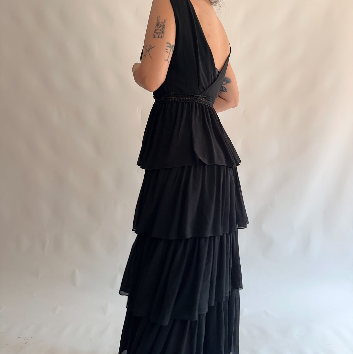 vestido vintage longo com fólios (M-L)