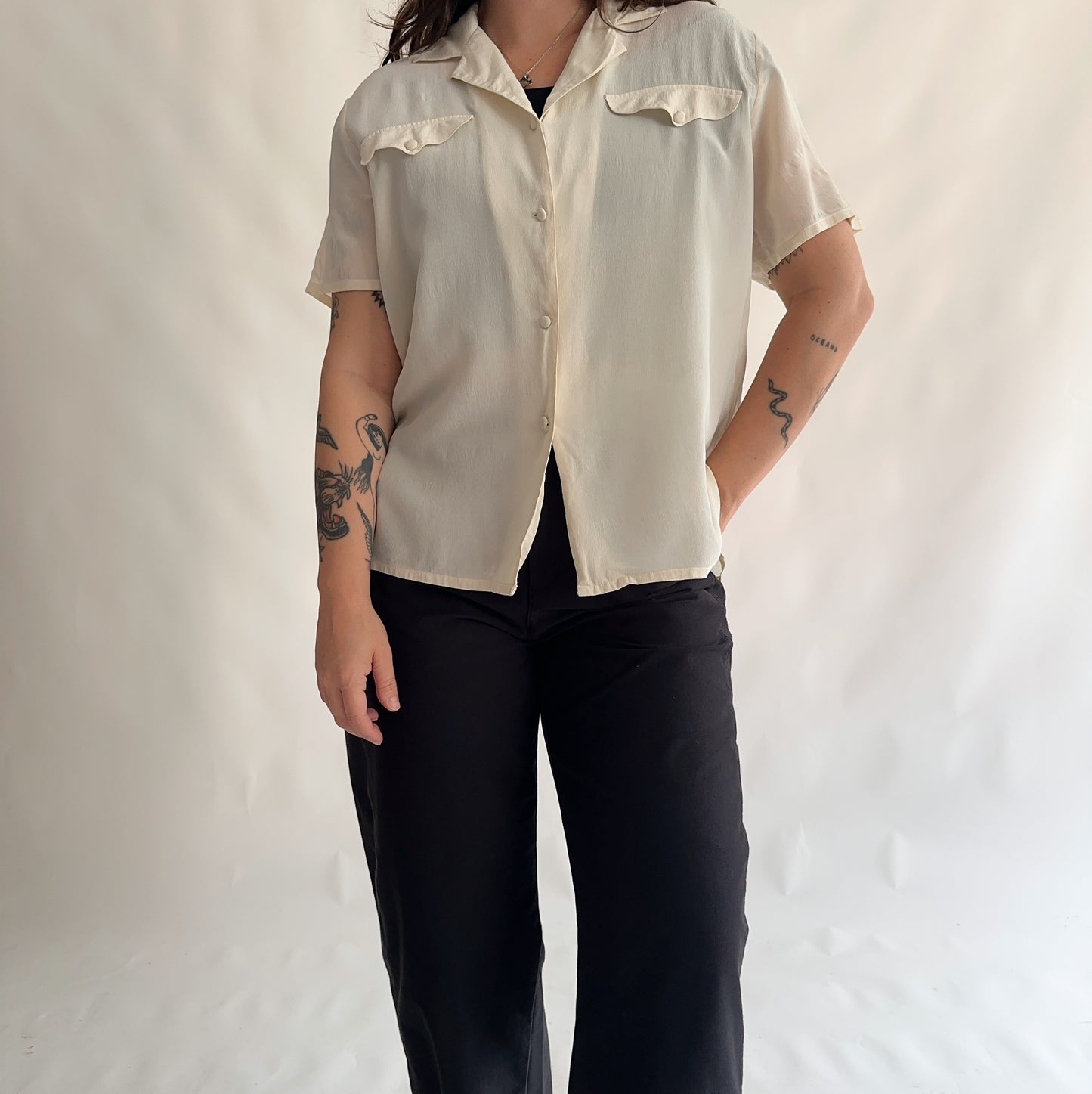 camisa vintage 100% seda (M)