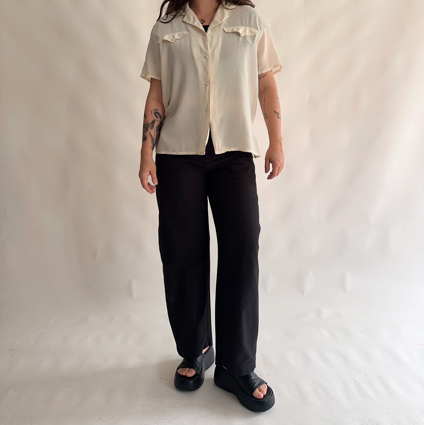 camisa vintage 100% seda (M)
