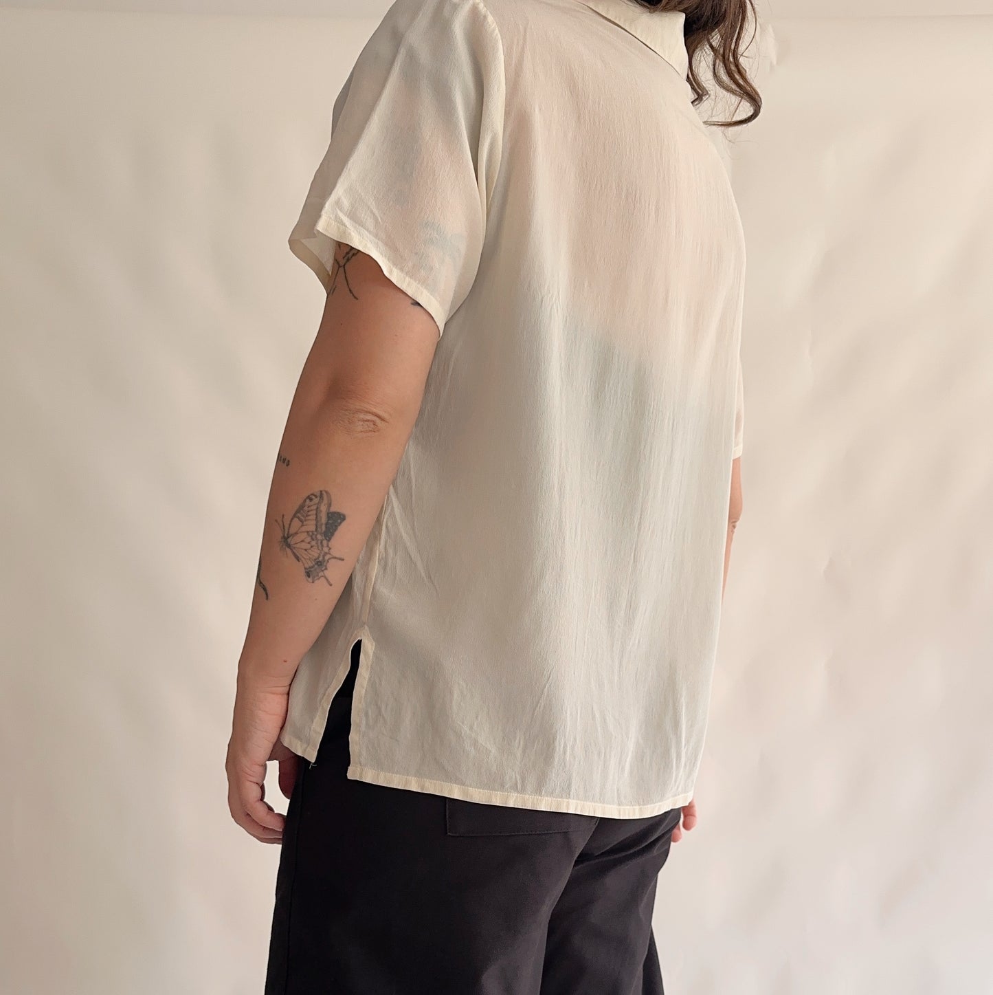 camisa vintage 100% seda (M)