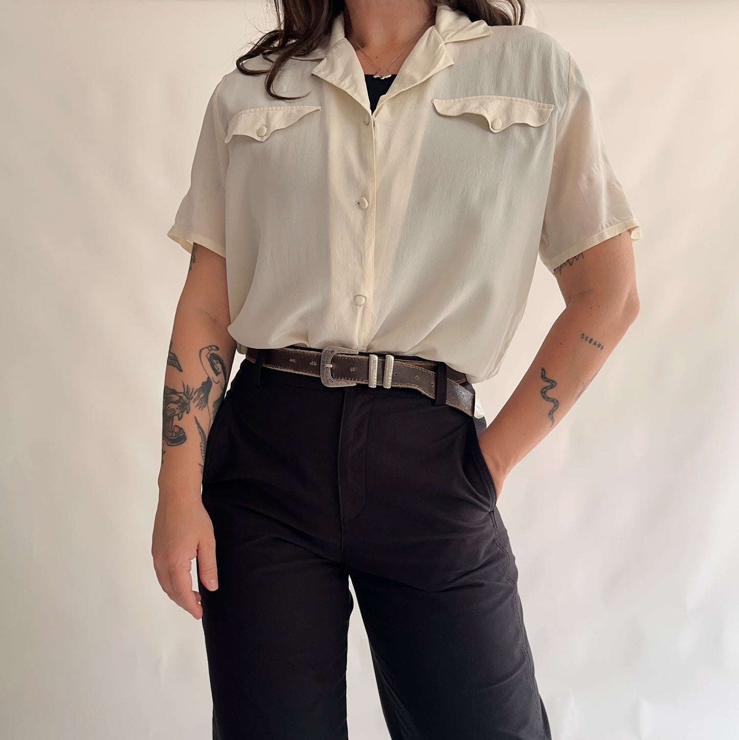 camisa vintage 100% seda (M)