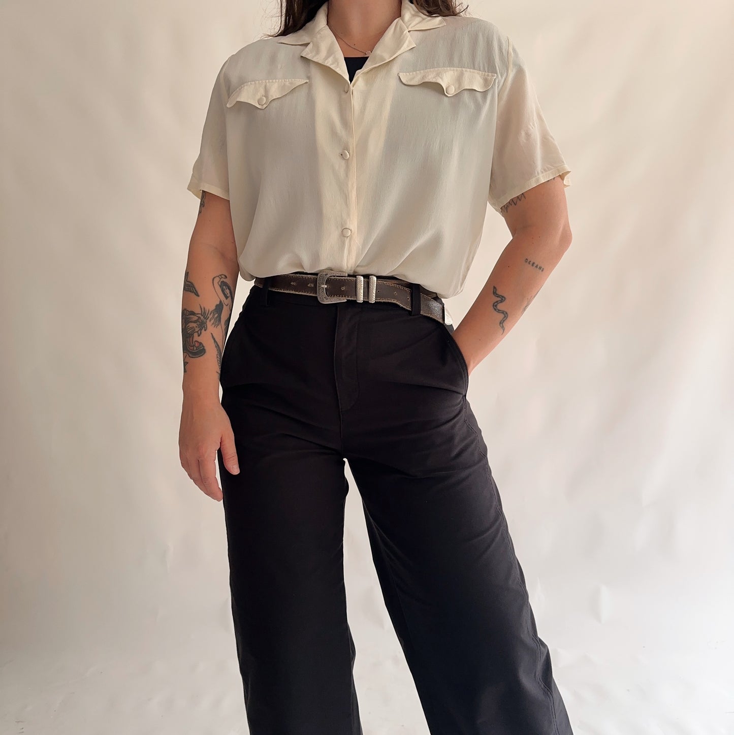 camisa vintage 100% seda (M)
