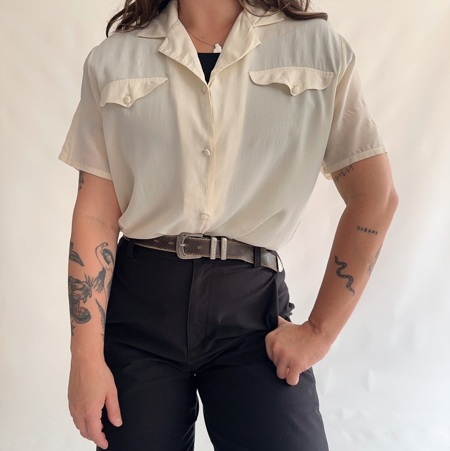camisa vintage 100% seda (M)