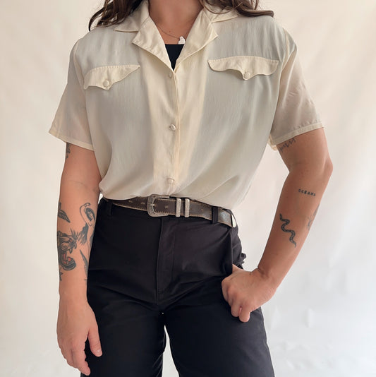 camisa vintage 100% seda (M)