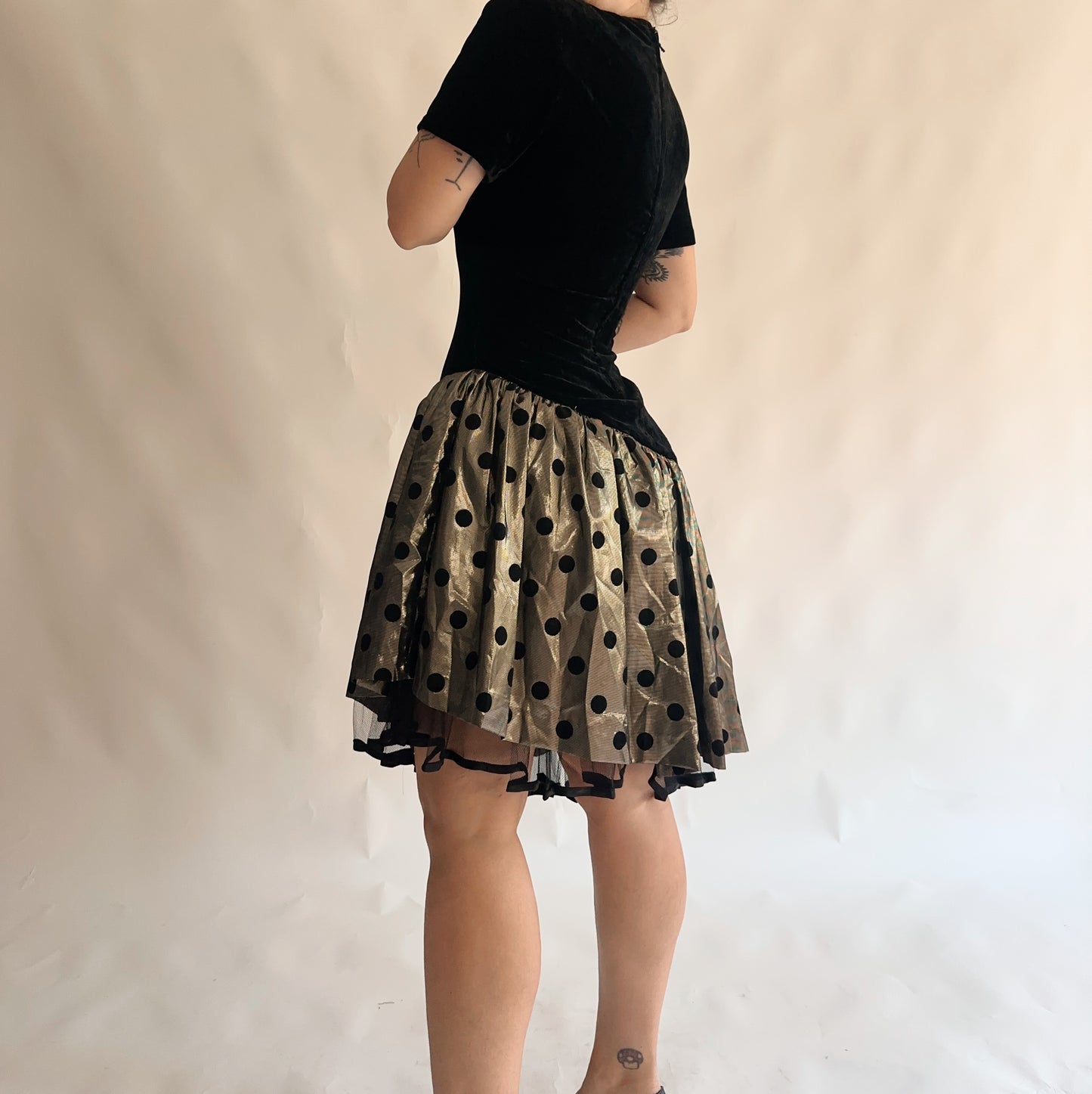 vestido vintage veludo assimétrico (L)