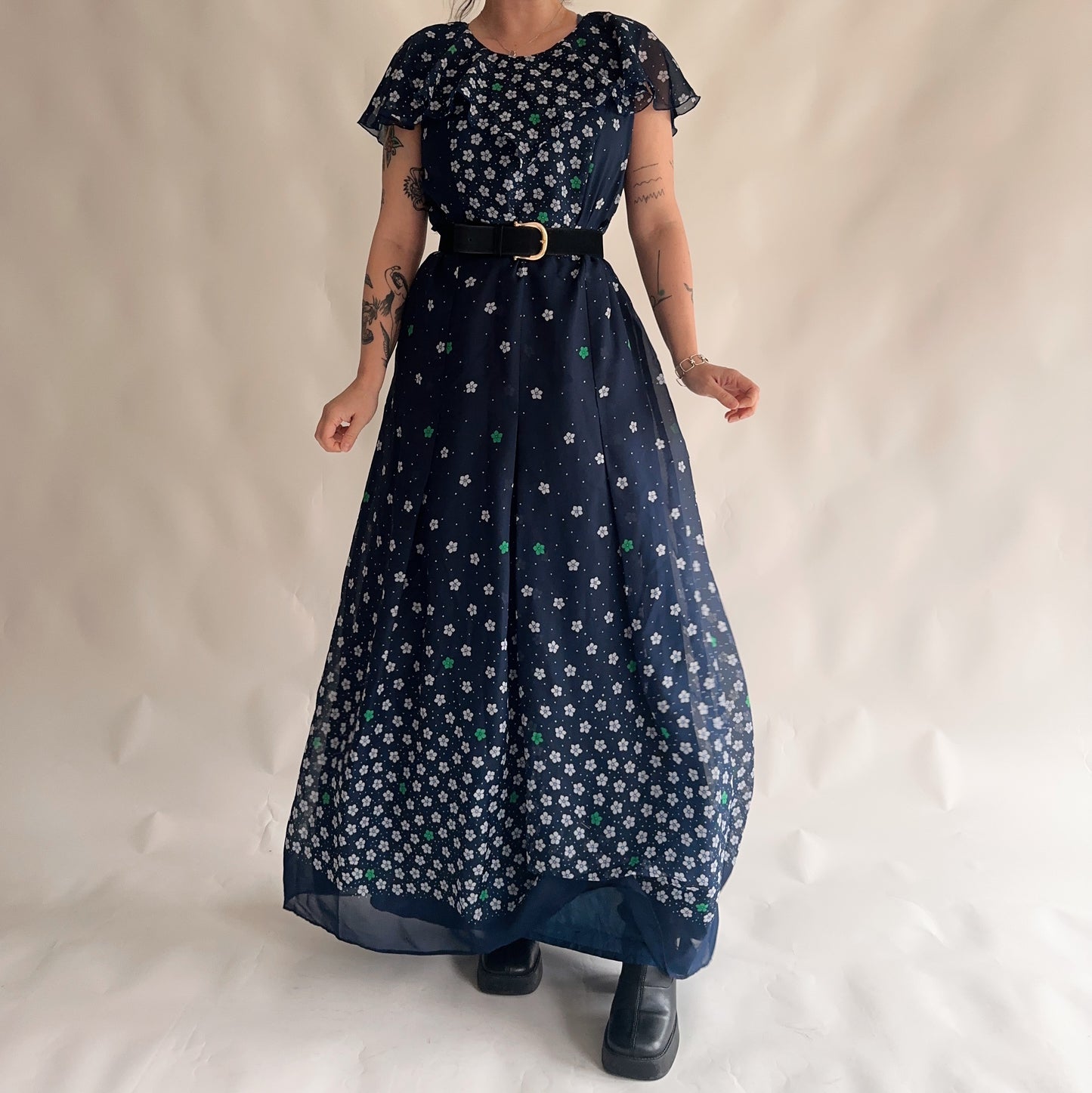 Vestido Vintage Maxi dos anos 70s (L-XL)