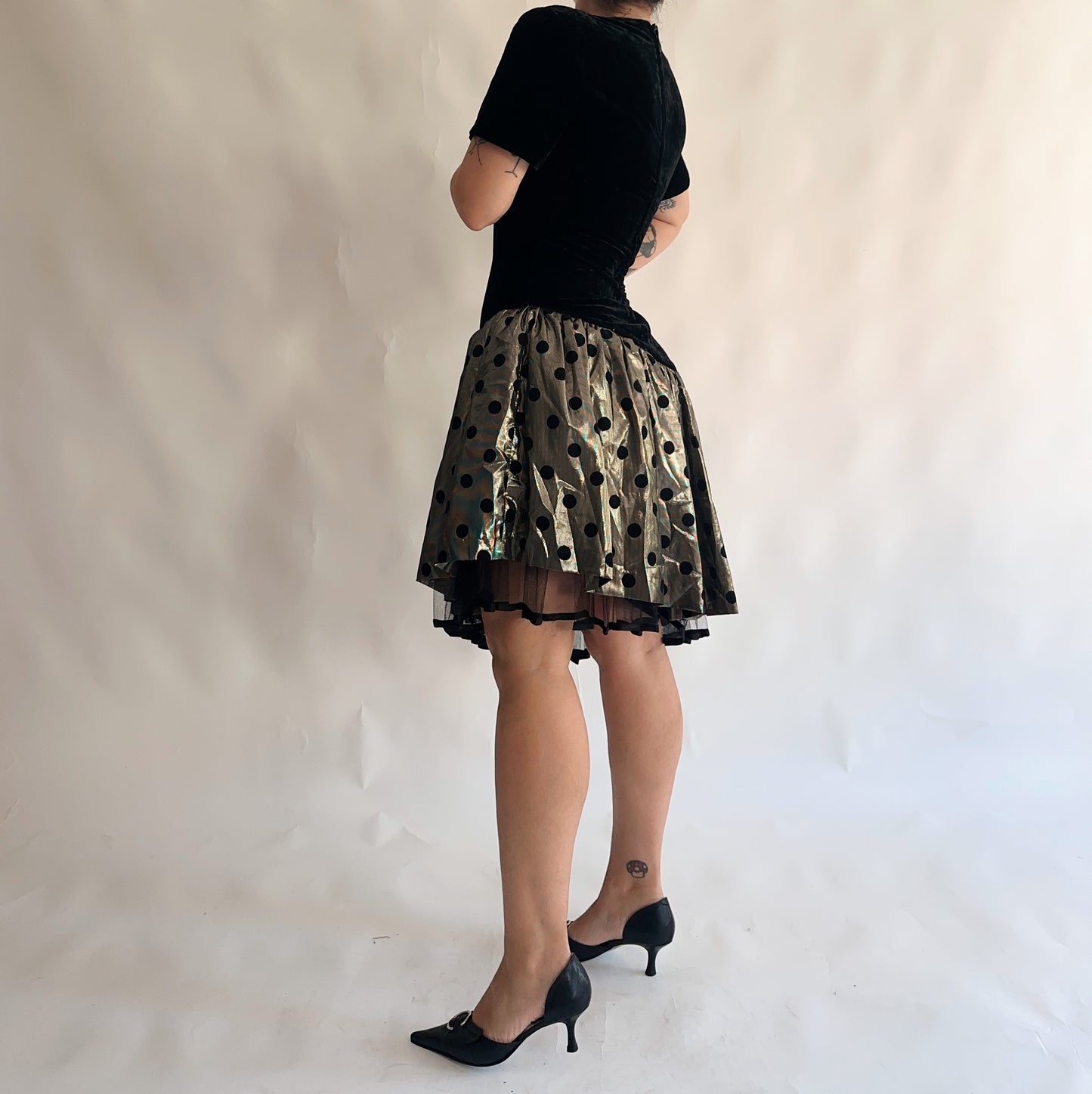 vestido vintage veludo assimétrico (L)