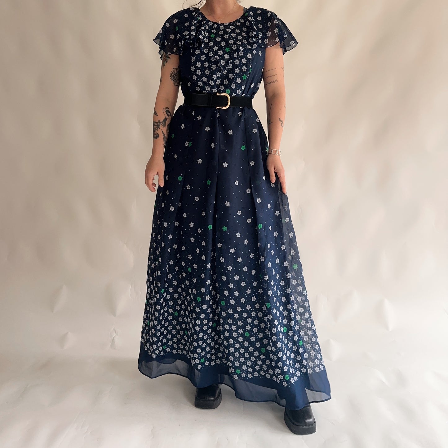 Vestido Vintage Maxi dos anos 70s (L-XL)