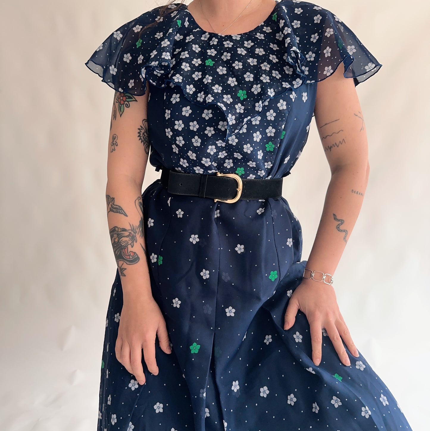 Vestido Vintage Maxi dos anos 70s (L-XL)