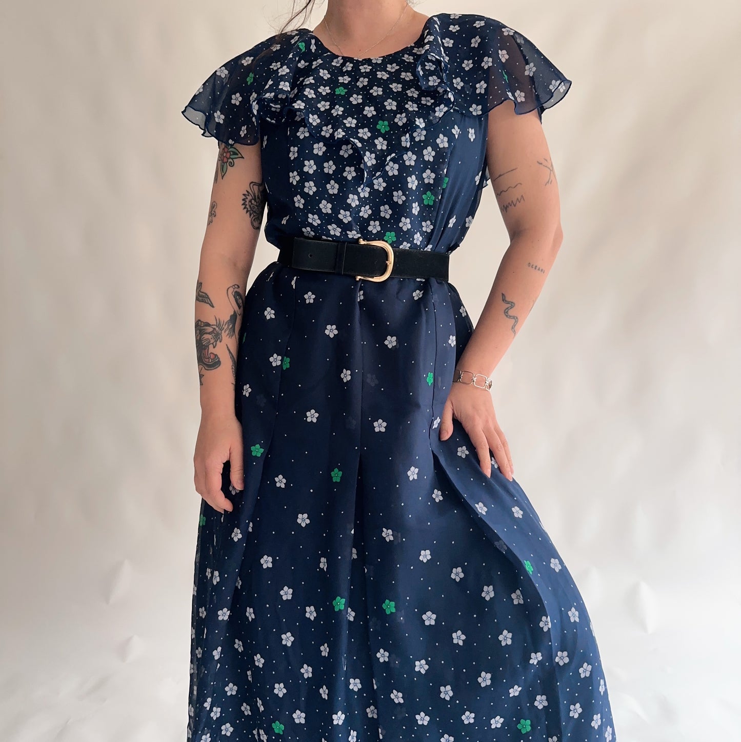 Vestido Vintage Maxi dos anos 70s (L-XL)