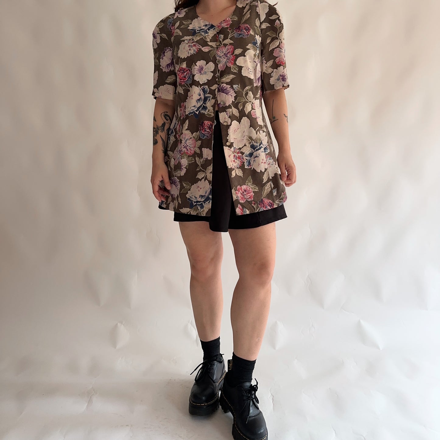 Camisa Vintage floral 100% seda (XL)