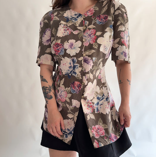 Camisa Vintage floral 100% seda (XL)